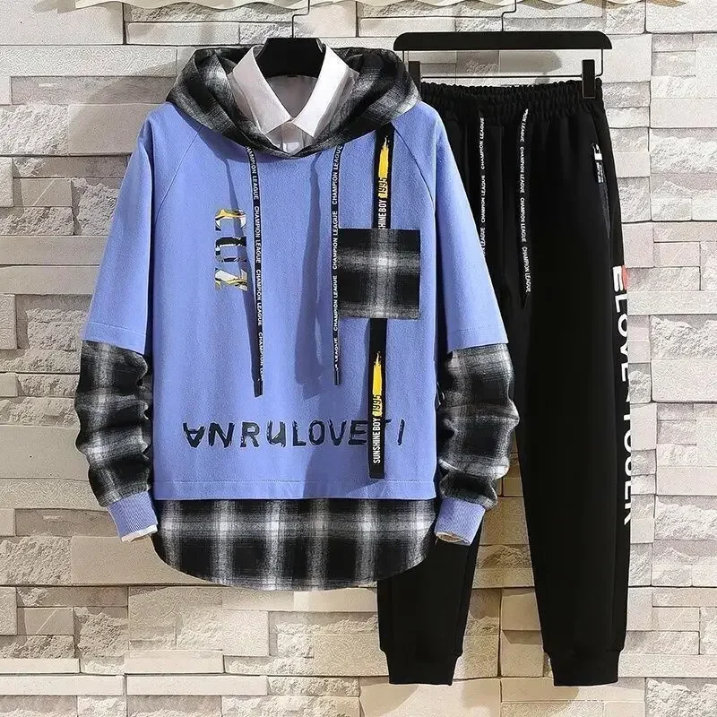 Kpop Cool Basic Pants Sets Chic Long Sleeve Top Stretch Spring Male T Shirt Hooded Sweatshirt Casual Autumn Slim Fit 2023 Trend