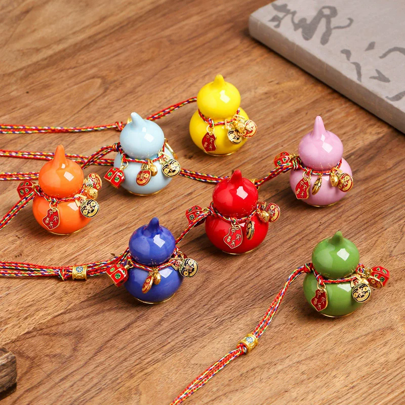 Mini Colorful Ceramic Gourd Ornament, Hulu Home Decor for Good Fortune, Wealth Luck and House Blessing, Auspicious Crafts Gift
