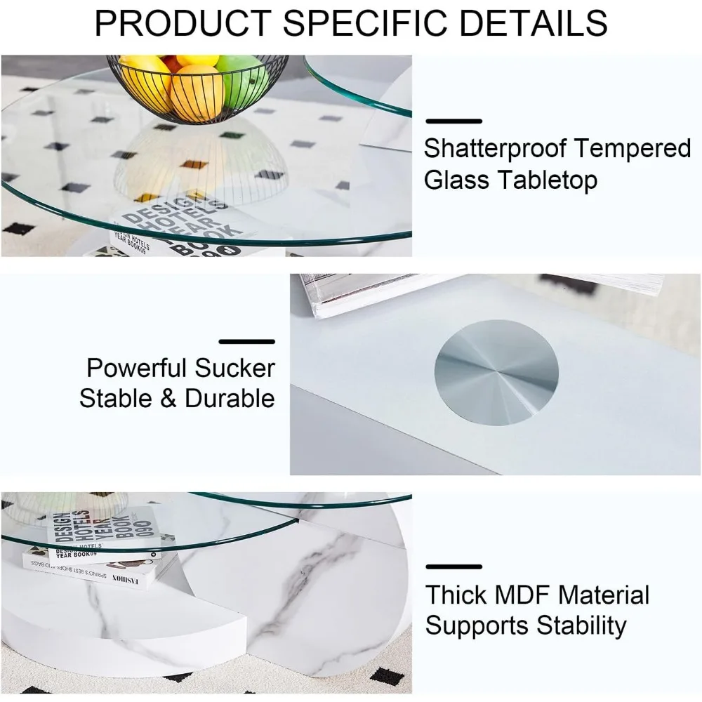 Glass Tables for Living Room Round Tables Modern Double Layer Round Table Circle Coffee Table for Small Space Home Office 6