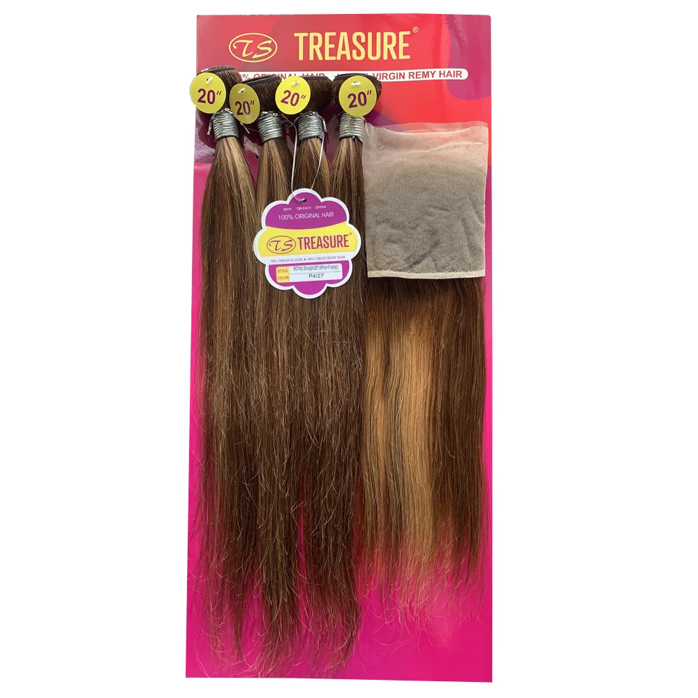 Highlight Hair Brazilian Remy Hair With 13X4 Lace Frontal Straight Bundles With Lace Closure P4/27 Straight Blonde Bundles