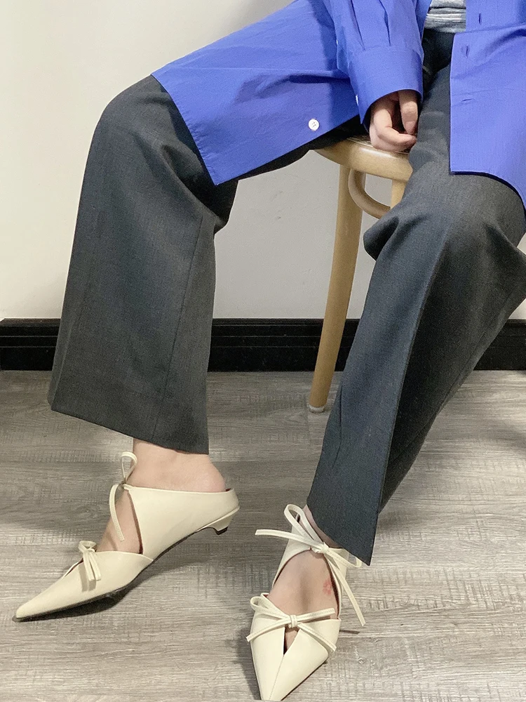 Niche half slippers for women, summer pointed sandals, French style baotou kitten and Muller shoes, high-end and elegant sandals