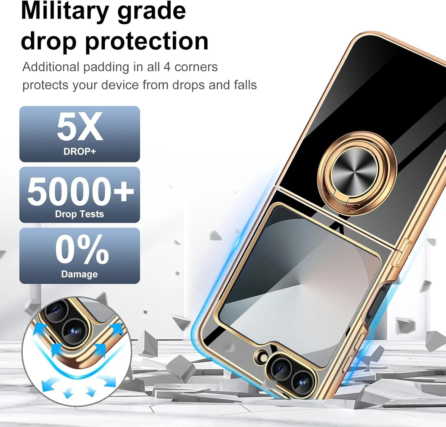 Samsung Galaxy Z Flip 6 5 4 3 ZFlip Flip6 Flip5 Luxury Electroplate Ring Holder Case Soft TPU Bracket Cover For phone case
