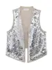 Zevity Women Euro V Neck Sequined Design Patchwork Vest Jacket Lady Sleeveless Open Stitching Casual Retro WaistCoat Tops CT6229 1