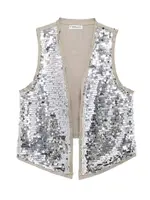Zevity Women Euro V Neck Sequined Design Patchwork Vest Jacket Lady Sleeveless Open Stitching Casual Retro WaistCoat Tops CT6229 1