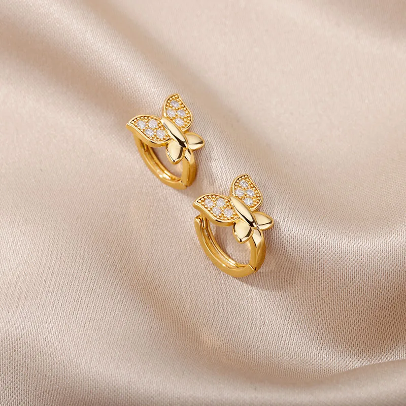 Gold Butterfly Stainless Steel Earrings - Modern Wedding Aesthetic Jewelry