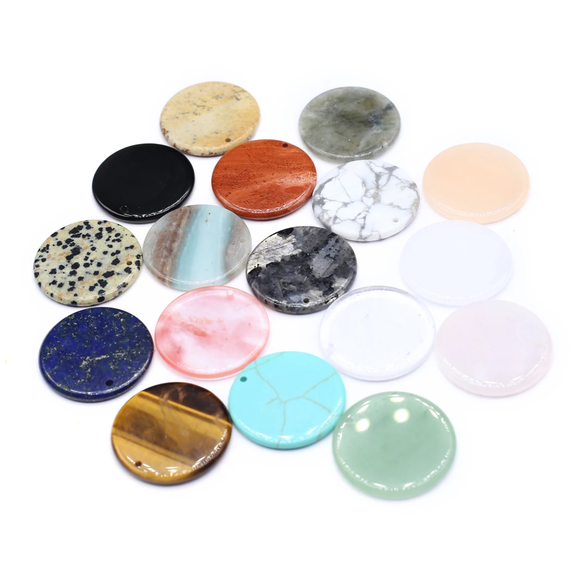 

2 PCS Natural Semi-Precious Stones In Random Colours Round Pendant With Holes For DIY Jewelry Making Handmade Earring Necklace