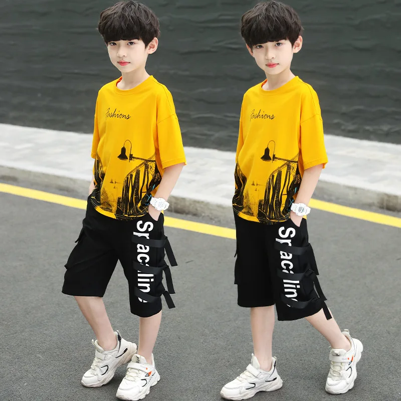 

2024 CUHK Children's Fashion Short-sleeved T-shirt and Five-point Pants Two-piece Set