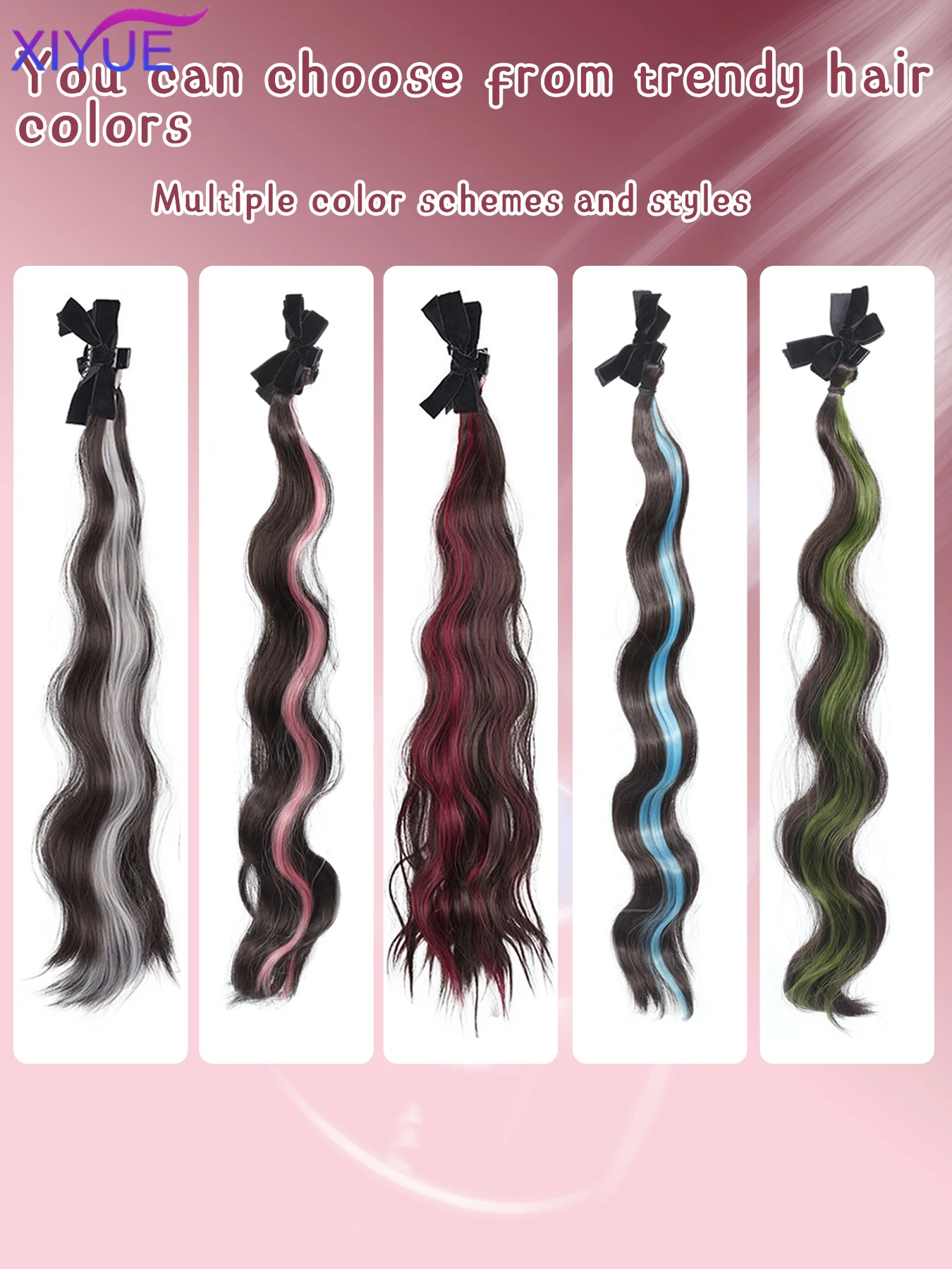 XIYUE 2PC Synthetic Bow Clip Water Ripple Braid Ponytail Women's Claw Clip Big wave ponytail Curly Hair For Women Daily Party