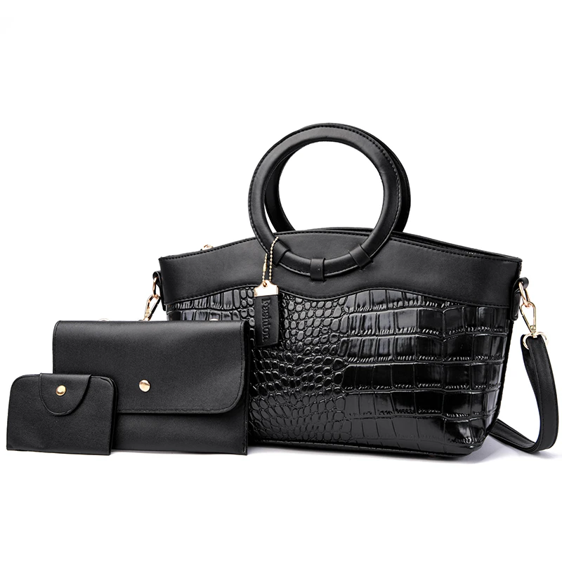 

Fashion Crocodile Pattern Women PU Leather Shoulder Bag Hot Large Capacity Child and Mother Three Sets Ladies Casual Handbags.