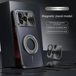 Luxury Alloy Backplane AG Phone Case with Magnetic Wireless Charging and Rotatable Bracket for Honor 600 (Black Holder)