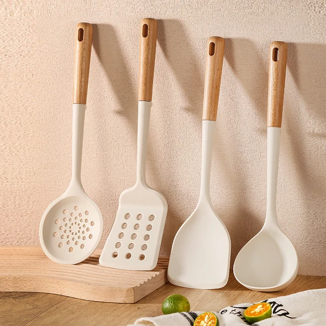 Cute Wooden Handle Silicone Kitchen Accessories Cooking Spatula Spoon  Baking Tools Silicone Cooking Tools Kitchen Utensils Sets - Cookware Sets -  AliExpress