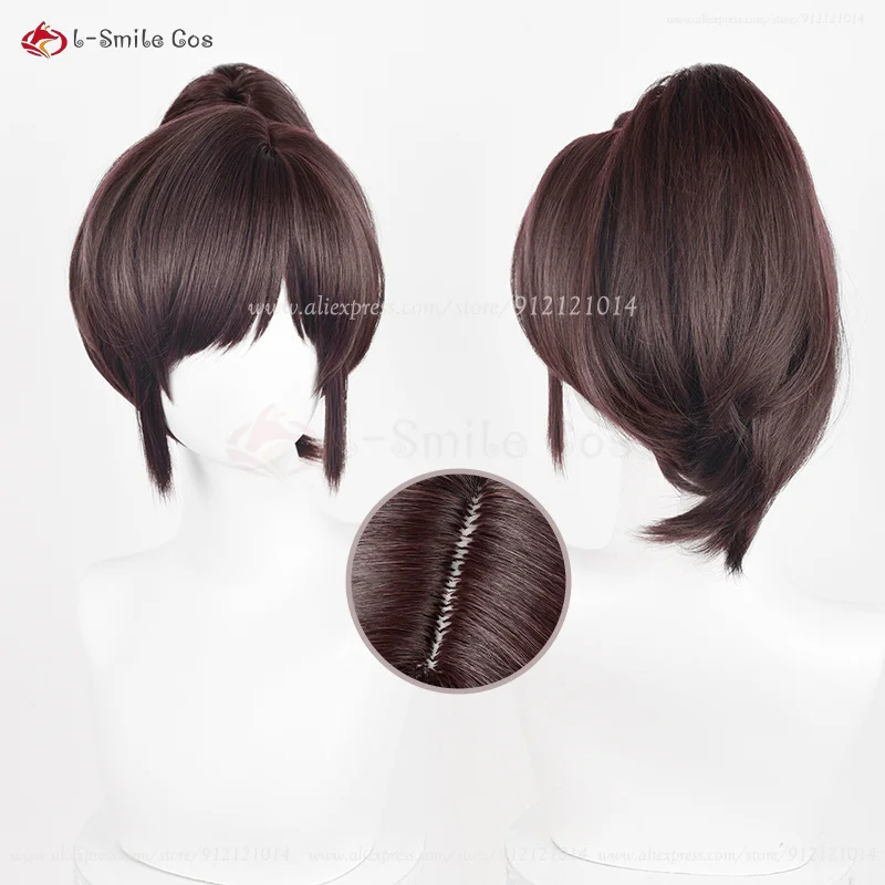 

Anime Titan Sasha Braus Cosplay Wig Scalp Dark Brown Wig With High Ponytail Clip Heat Resistant Synthetic Hair Women Wig+Wig Cap