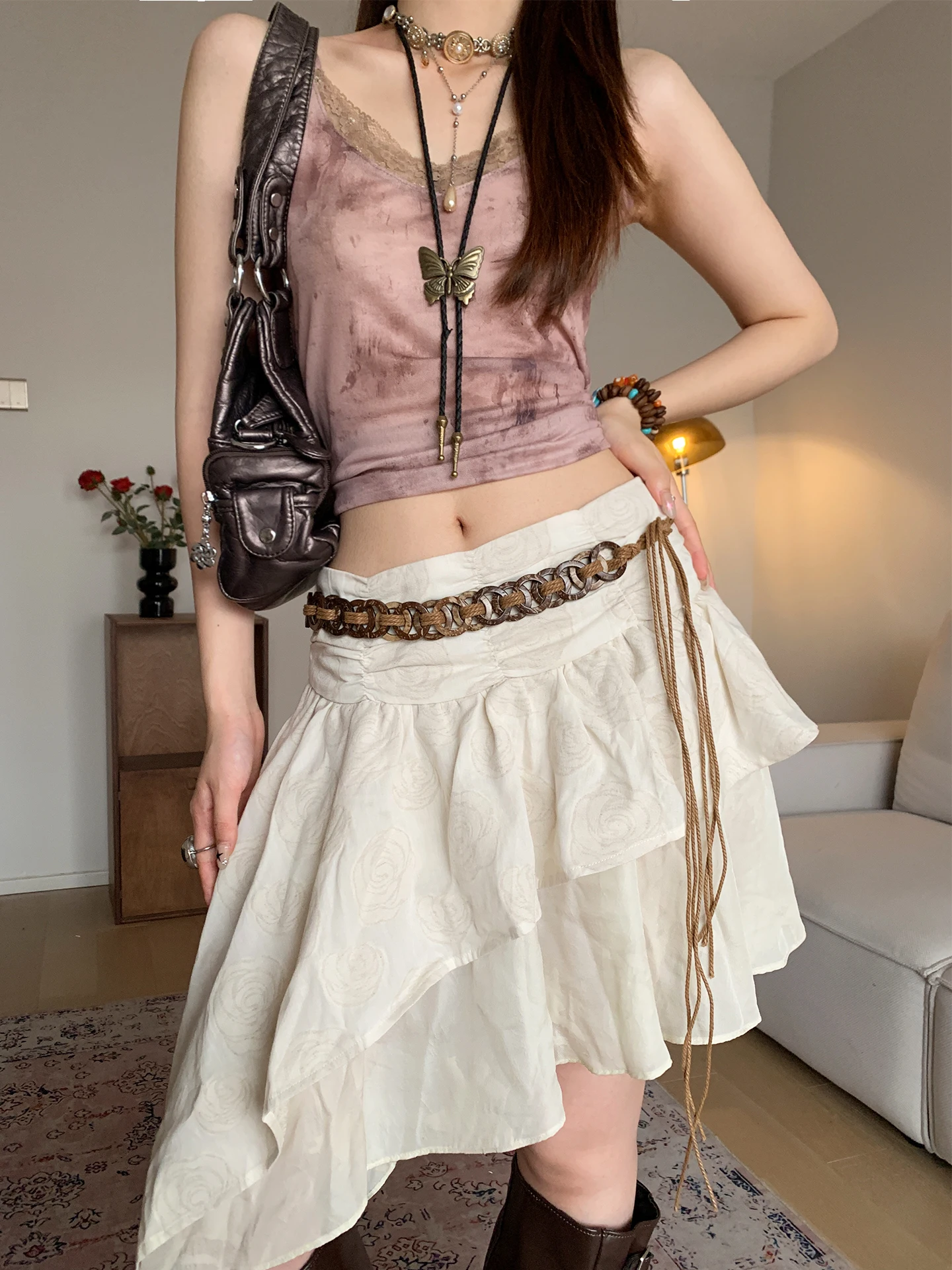 New Ethnic Style Wax Rope Braided Handmade Belt Bohemian Style Waist Chain For Women's Dress Accessory Belt