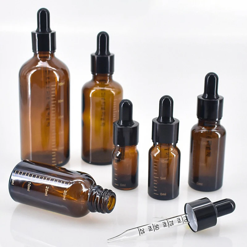 With scale glass dropper bottle 5ml-100ml essential oil Amber Aromatherapy Liquid pipette bottle refillable bottles travel 10pcs dropper bottles with scale 5ml 50ml reagent drop amber glass aromatherapy liquid pipette bottle refillable bottles travel