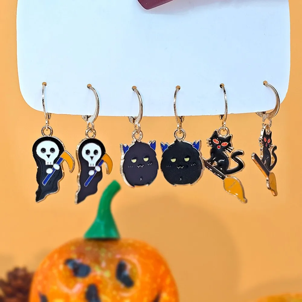 Halloween Themed Black Cat Pumpkin Ghost Earrings for Women Cute Cartoon Halloween Series Earrings Party Jewelry Gifts