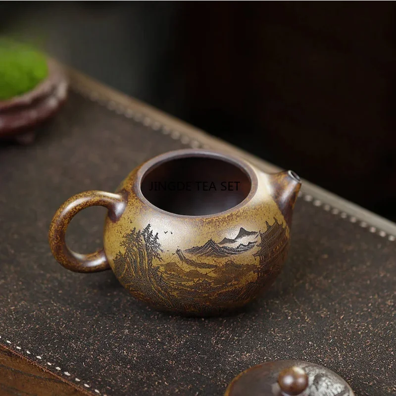 Yixing Purple Clay Teapot Large Capacity Burnt Wood Dragon Bone Golden Sand Phoenix Joyful Stone Chinese style Tea Pot