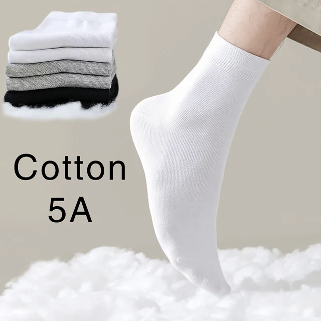 3 Pairs Pure Color High Quality White Men Cotton Socks Soft Breathable Antibacterial Black Business Men Socks SIZE39-46 US6.5-12 1
