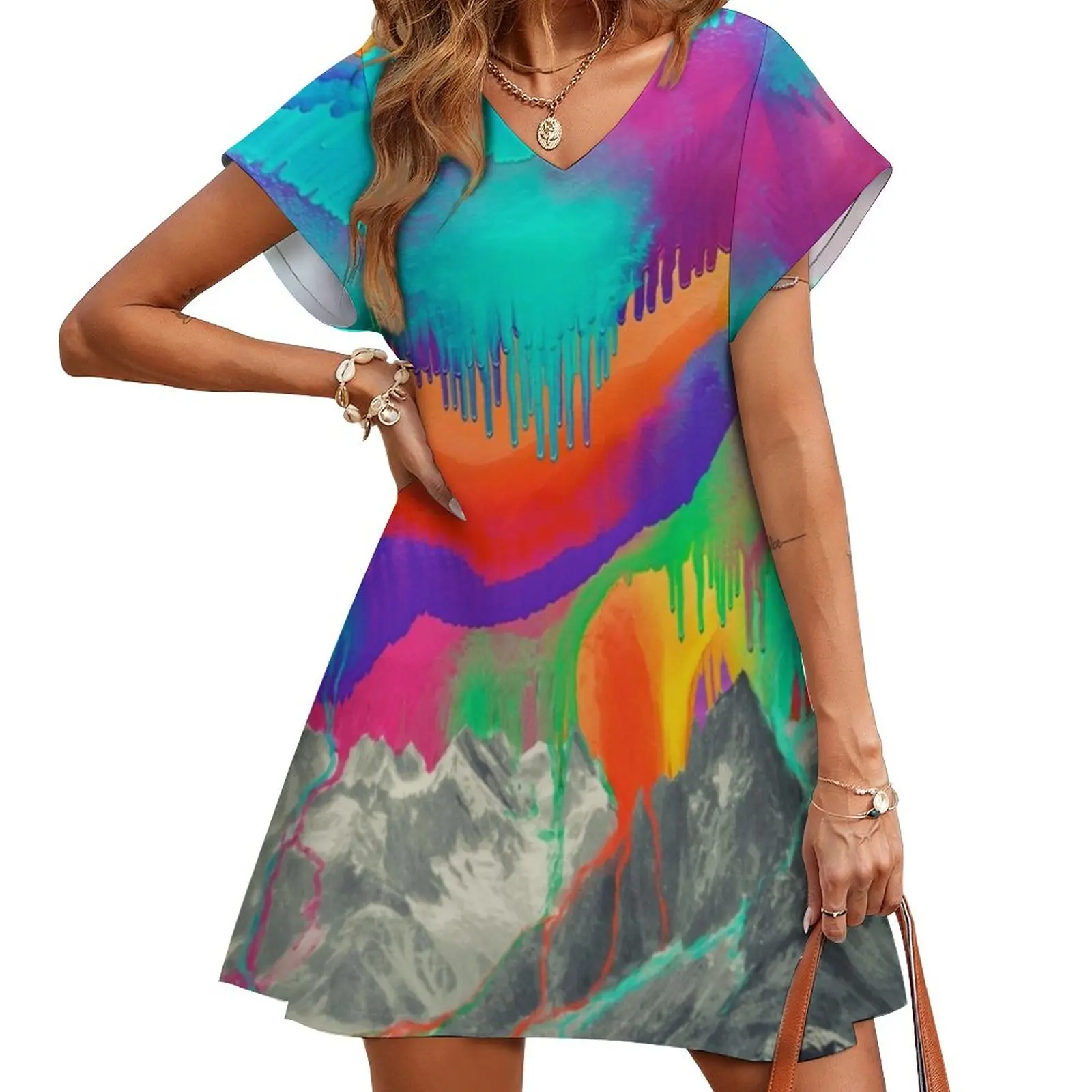 Skyfall Melting Northern Lights Square Neck Dress New Plus Size