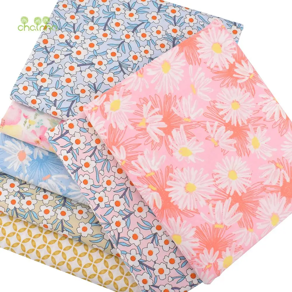 Chainho,Printed Twill Weave Cotton Fabric,DIY Sewing & Quilting Material,Patchwork Cloth,Floral Series,7 Designs,2 Sizes,CC097