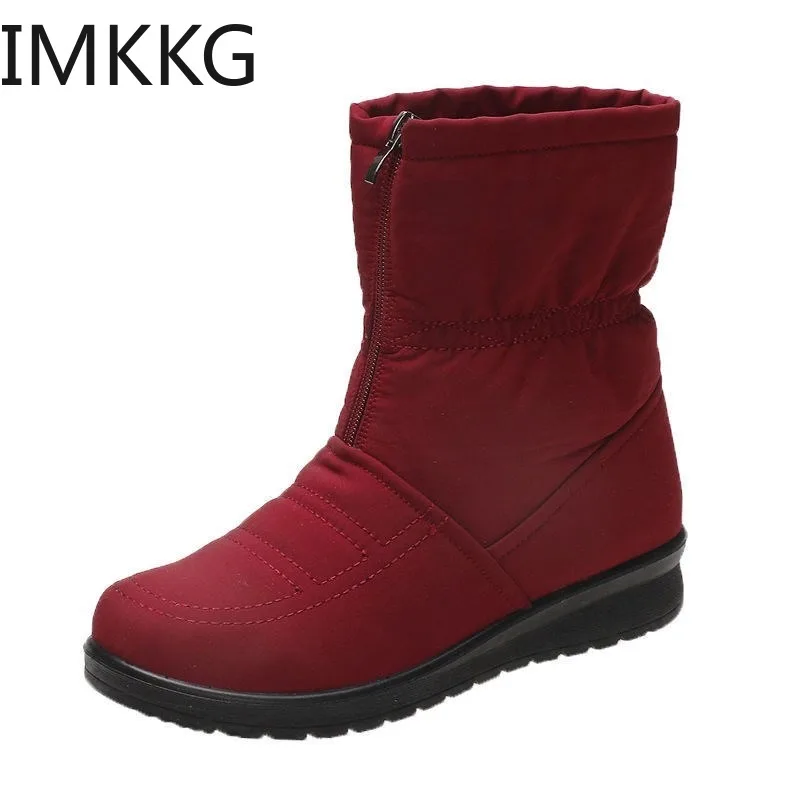 

Женские зимние ботинки с круглым носком, на плоской подошве, на молнии спереди, зимняя женская обувь, хлопковые ботильоны, модные ботинки