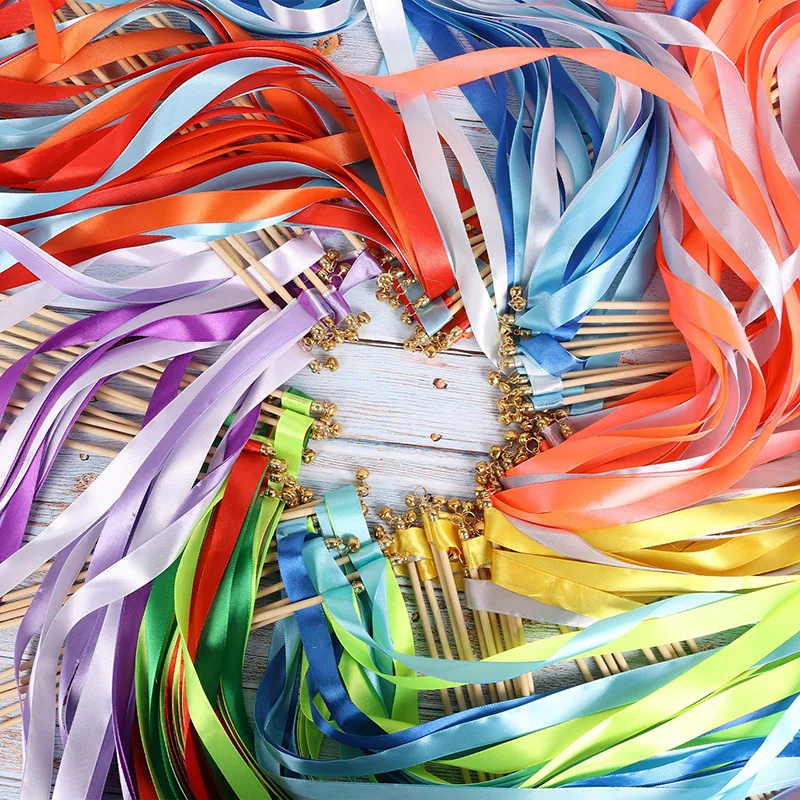 10/30/50 Pcs Mixed Color Wedding Decoration Silk Stick Christmas And Baby Shower Birthday Family Party Supplies Ribbon Wands party decorations,christmas decorations,wedding decor supplies