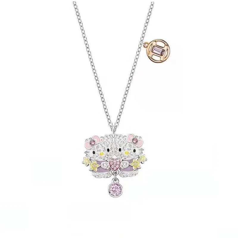 Hello Kitty Necklace Anime Sanrio Kitty Twelve Constellations Sweet and Cute Hip Hop Diamond Pendant Couple Jewelry Girl Gift necklace jewelry