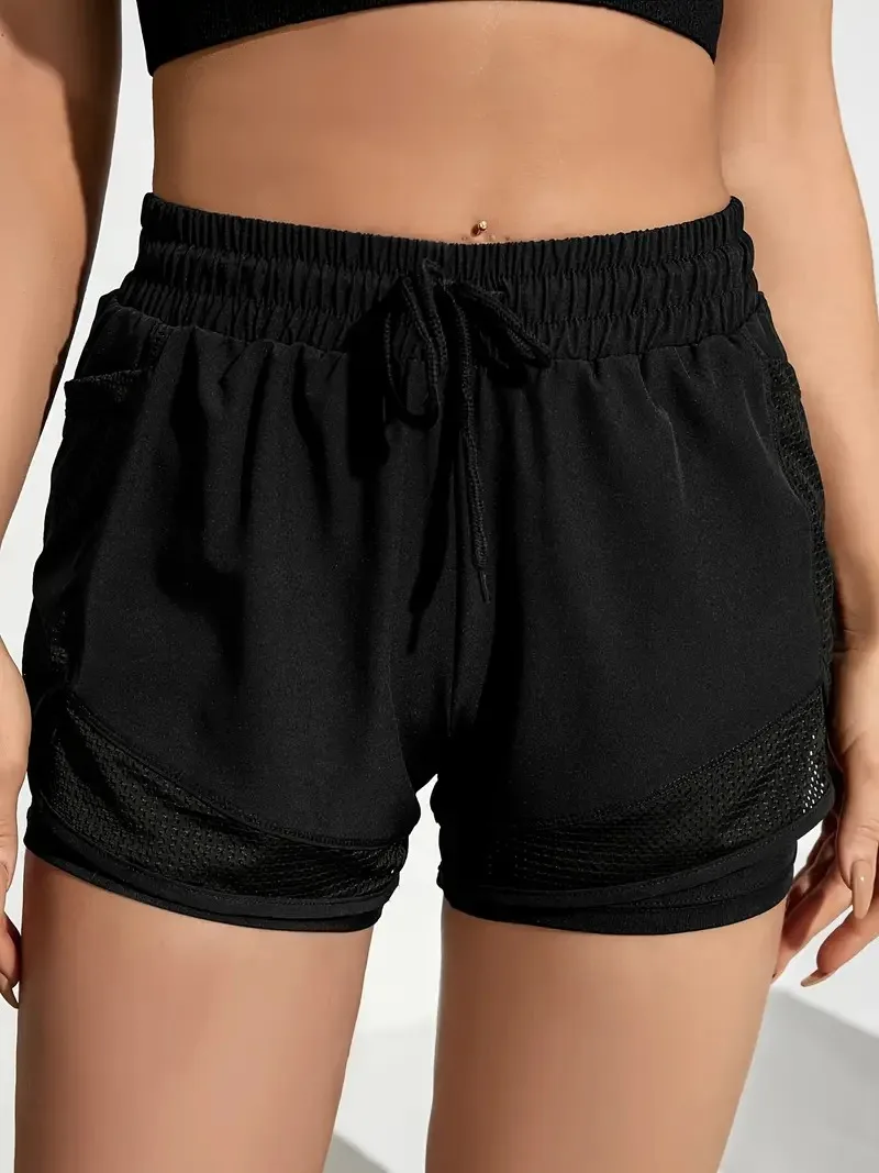 Sports Shorts for Female Summer Loose Fake Two-piece Pockets Anti-glare Sports Fitness Quick-drying Yoga Pants