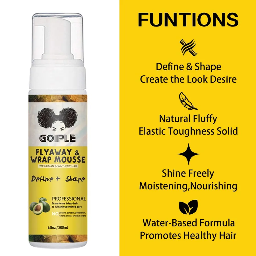200ML Styling Mousse Curly Hair Elasticity Define Foam Strong Hold Tames Flyaway And Wrap Moisturizing Mousse for Shaping Braid