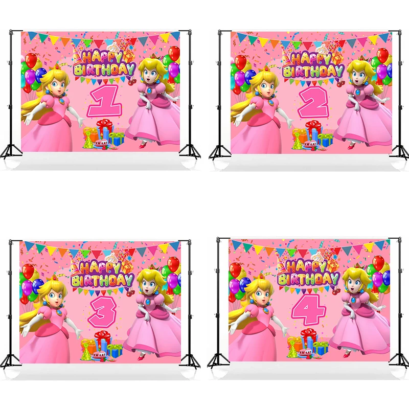 디즈니 복숭아 공주 테마 소녀 생일 파티 배경 장식, 핑크 활 서프라이즈 베이비 샤워 배경, 파티 용품 