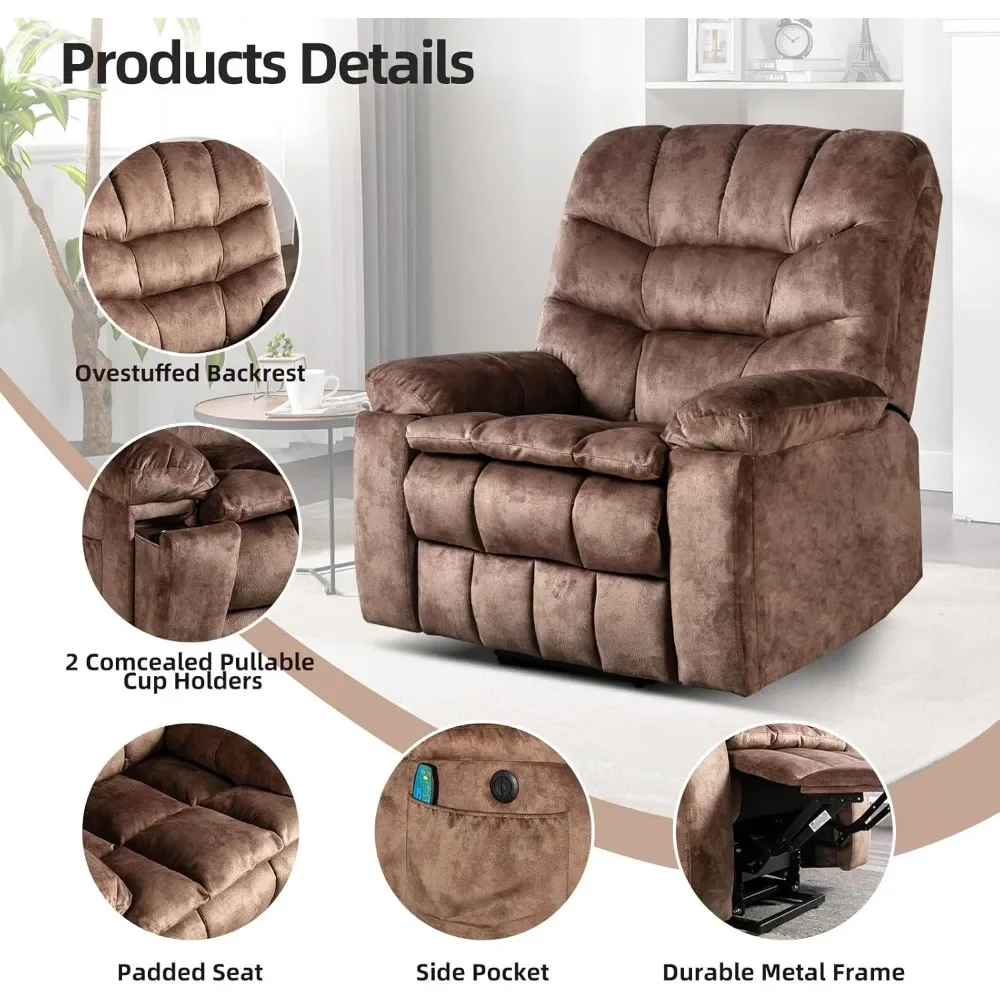 Large Power Lift Chair With Massage and Heat for Elderly Recliner Chaise Lounges Brown2 Rocking Chairs for Living Room Furniture