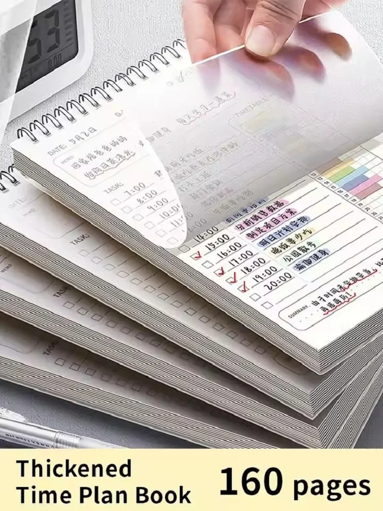 1pc Student Notebook Bullet Journal Notebook Budget Binder Notebook Leather Notebook Planner Agenda Spiral A5 Notebook Schedules Daily Plan List Notepad 160 Pages Thick Office School Supplies Stationery