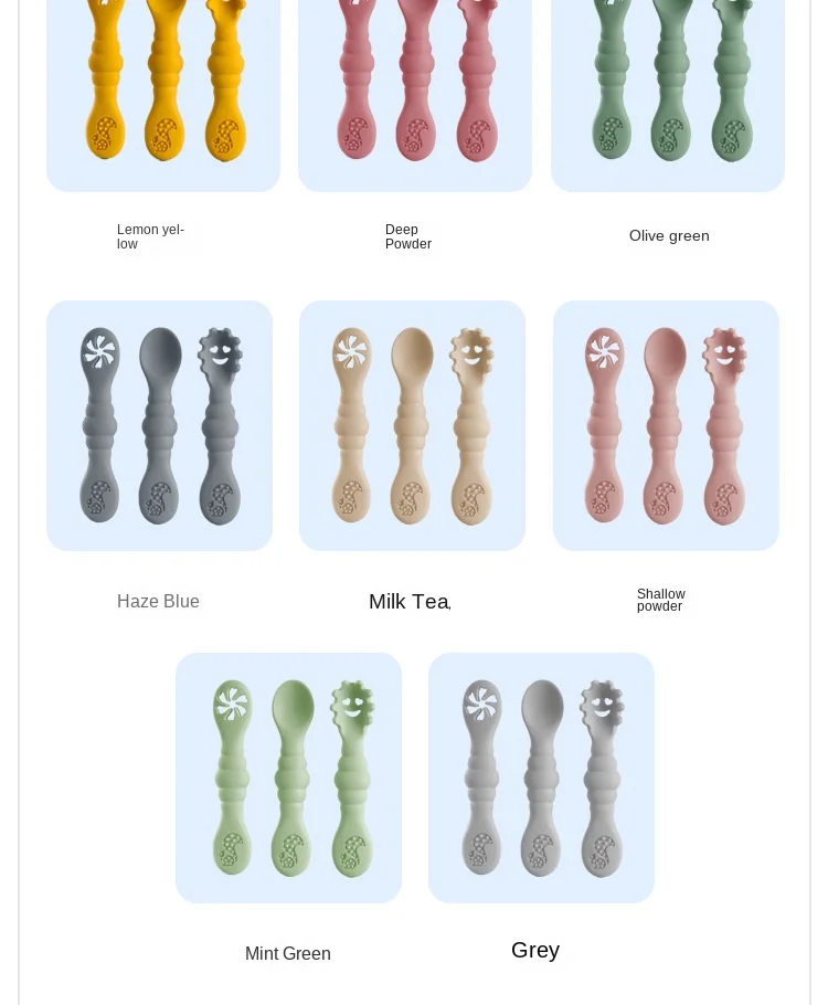 Description Picture 4 of item3PCS Kawaii Baby Learning Spoons Utensils Set Toddler Feeding Tableware Baby Silicone Teether Toys Training Cutlery Baby Stuff
