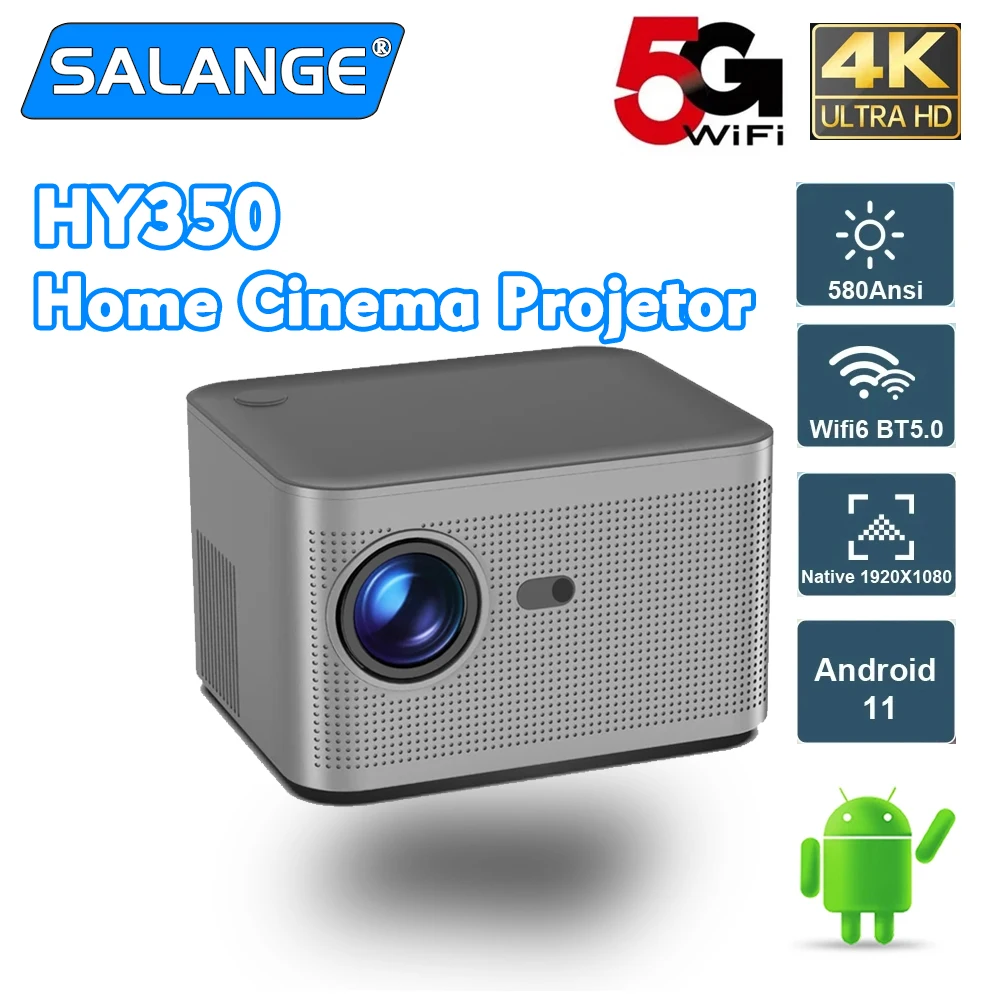 

HY350 Projector Android 11 4K 1920*1080P 580ANSI Wifi6 Voice Control Allwinner H713 Electronic Focus BT5.0 Home Cinema Projetor