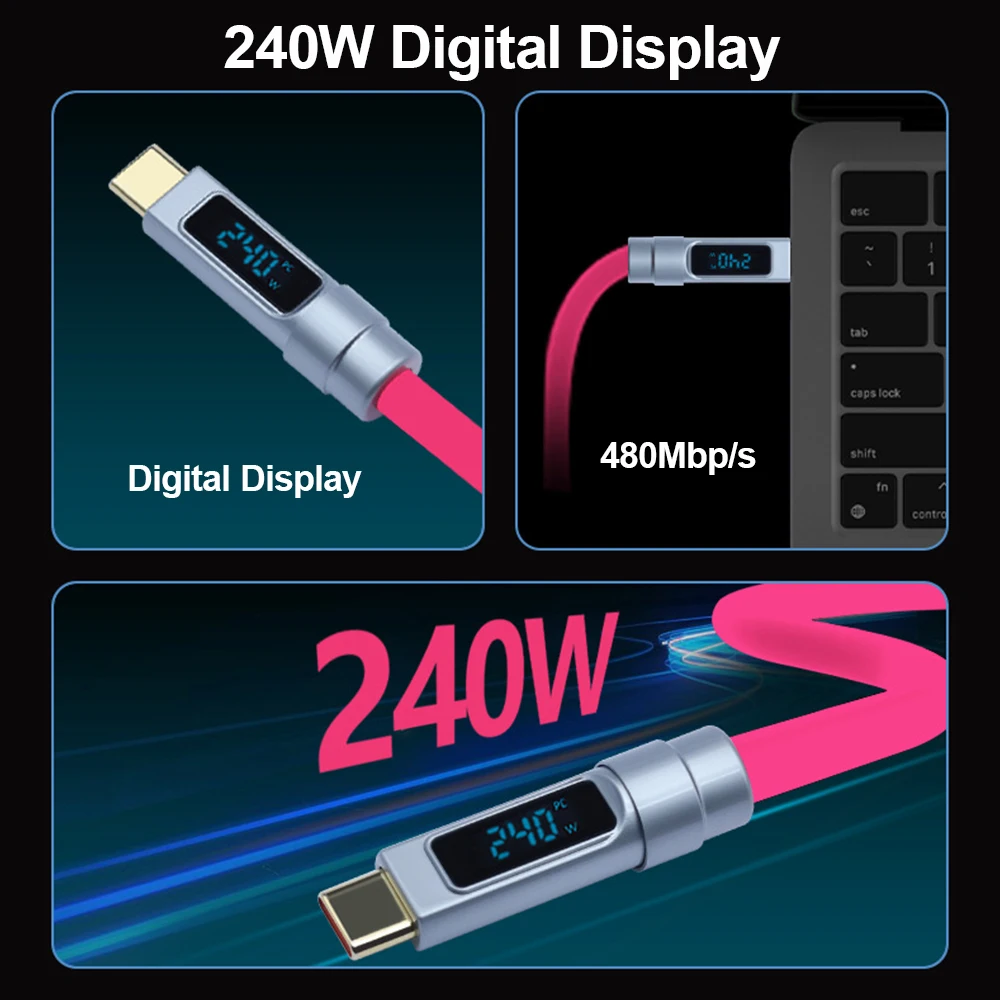 240W 액상 실리콘 디지털 디스플레이 USB C to Type C 케이블 고속 충전 케이블 데이터 코드 아이폰 15 16 17 Pro 노트북 삼성용