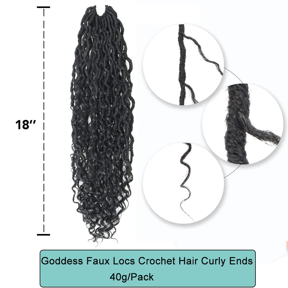 1B Curly Faux Locs Crochet Hair 18Inch Goddess Locs Crochet Hair 1B 99J Pre Looped Synthetic Braiding Hair Extensions For Women 2