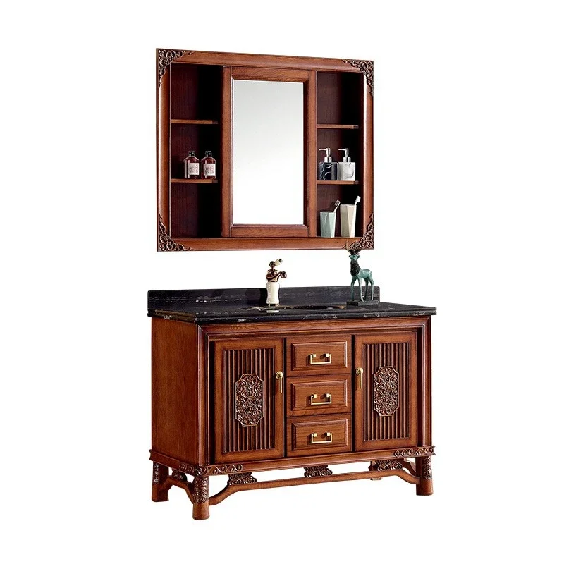 Chinese Bathroom Cabinet Wash Basin Marble Washstand Mirror Cabinet Bath Side Combination Customization