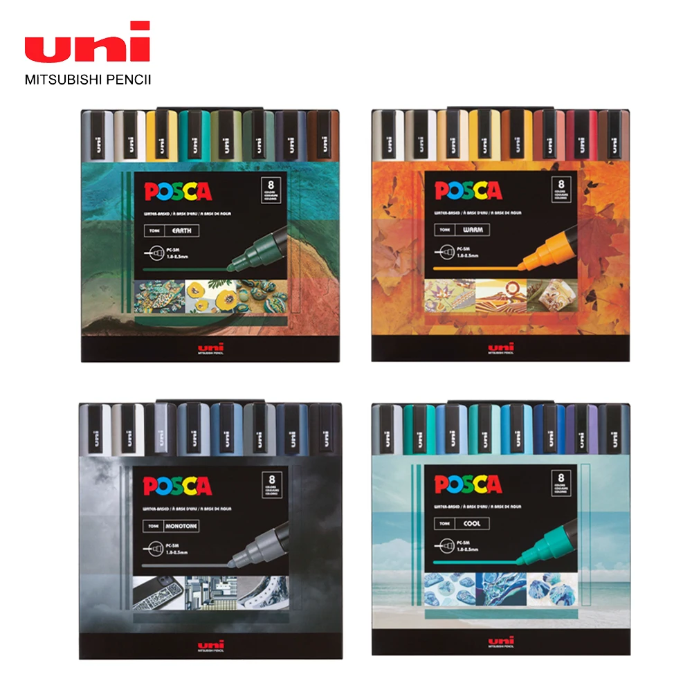 UNI POSCA 8C 한정 세트 PC-5M 수성 아크릴 마크 노트 펜 POP 포스터 광고 펜 그림 낙서 그림 세트