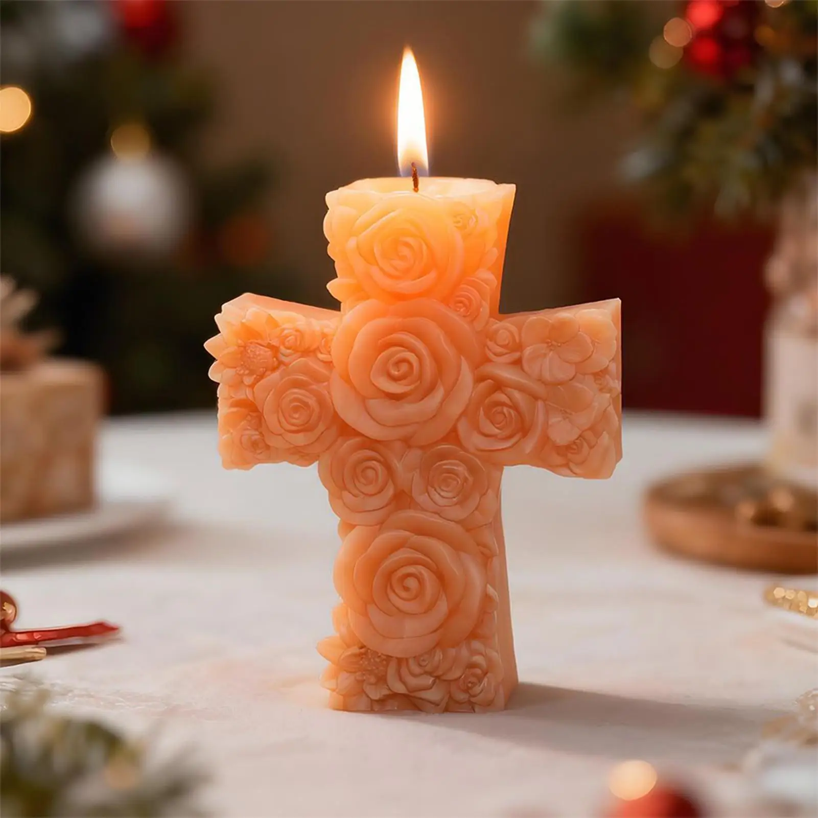 Cross Mold 3D Rose Jesus Religious Mold Silicone Casting Mould For Candle Making Epoxy Resin Craft Gypsum Wax Clay Plaster