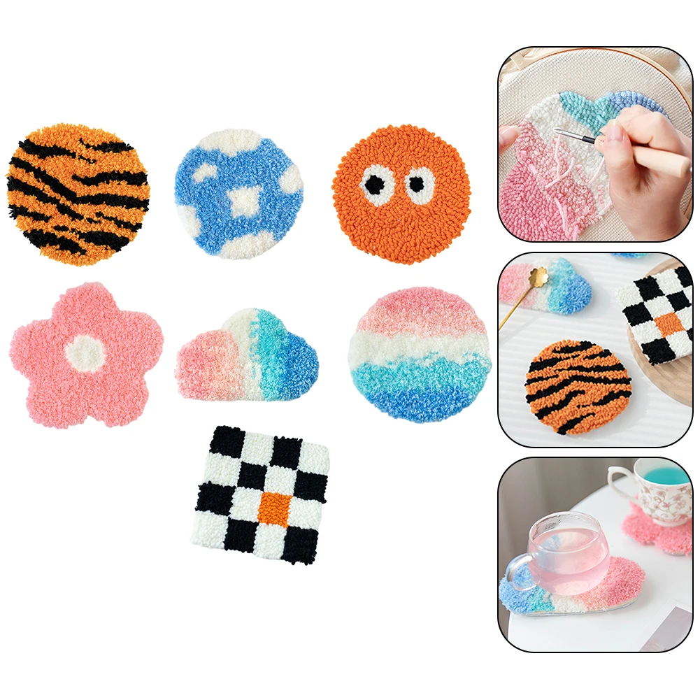 

Crochet Knitting Coasters Material Package Set Checkerboard Grid Flowers Coaster Gift Handmade DIY Poke Embroidery Home Decor