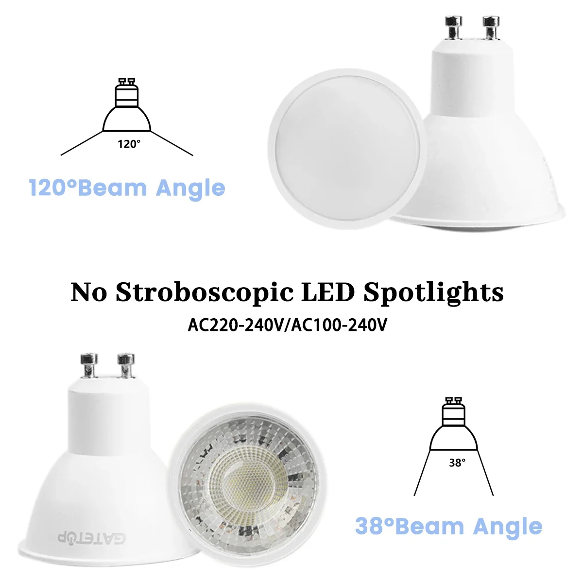 8 개/몫 LED 전구 자리 GU10 램프 220V 110V 3W 5W 6W 7W 8W 9W 120 38도 빔 각도 LED 조명 홈 장식 전구