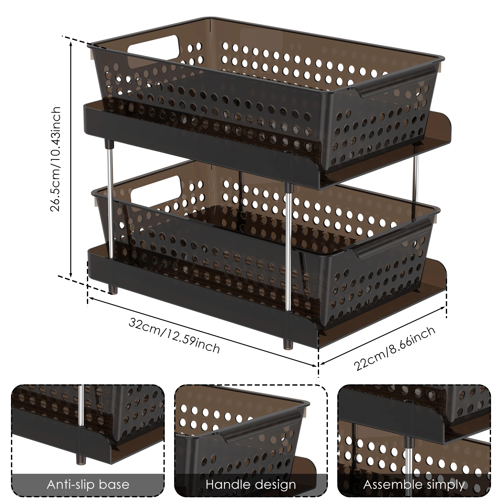 Multifunctional Under Sink Storage Rack Double Layer PP Stainless Steel