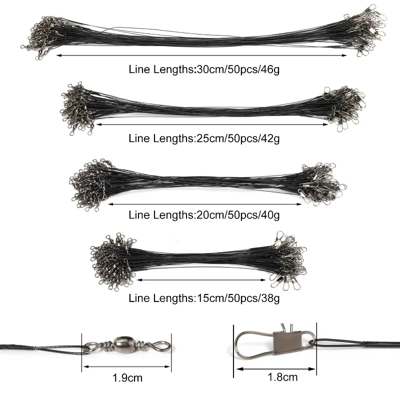 20-Pack Steel Wire Fishing Leaders - Anti-Bite Swivel Connectors with Lead Core (20-30cm) for  Saltwater/Bass  Fishing