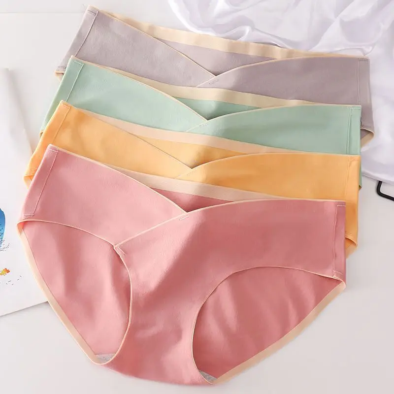 4pcs Cotton Maternity Panties High Waist Pregnant Panties Adjustable Belly Support Briefs for Pregnant Women Solid Color Panties