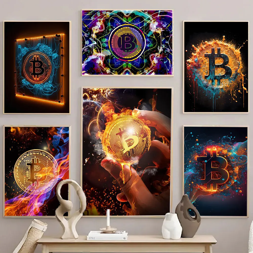 

Modern Fashion Pop Neon Bitcoin Posters and Print Canvas Wall Painting Art Pictures for Living Room Home Office Decoration Gift