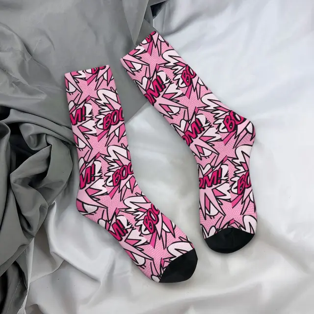 Crazy Design BOOM Pink Comic Book Pop Art Modern Fun Retro Football Socks Markdown 형식