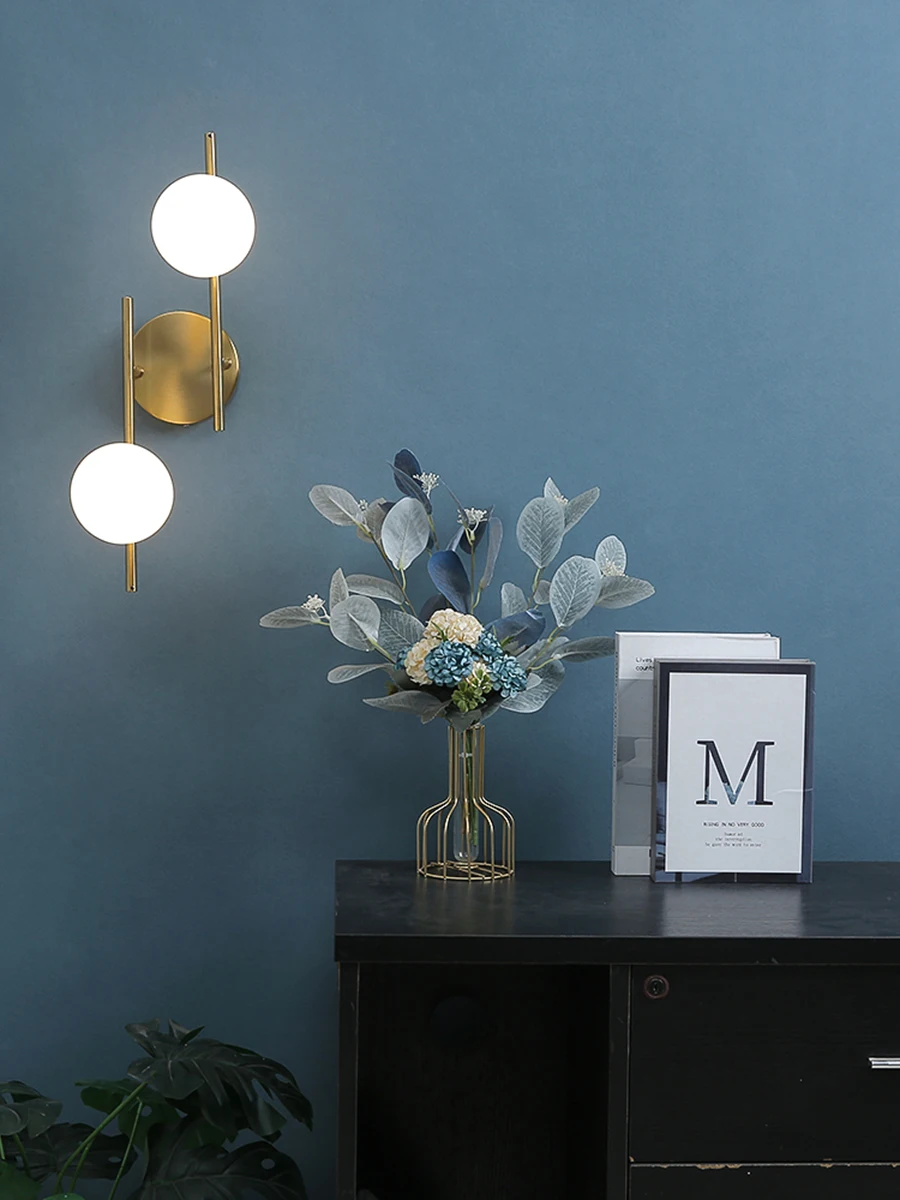 Golden Milky Glass Round Ball LED Wall Lamp Image 7