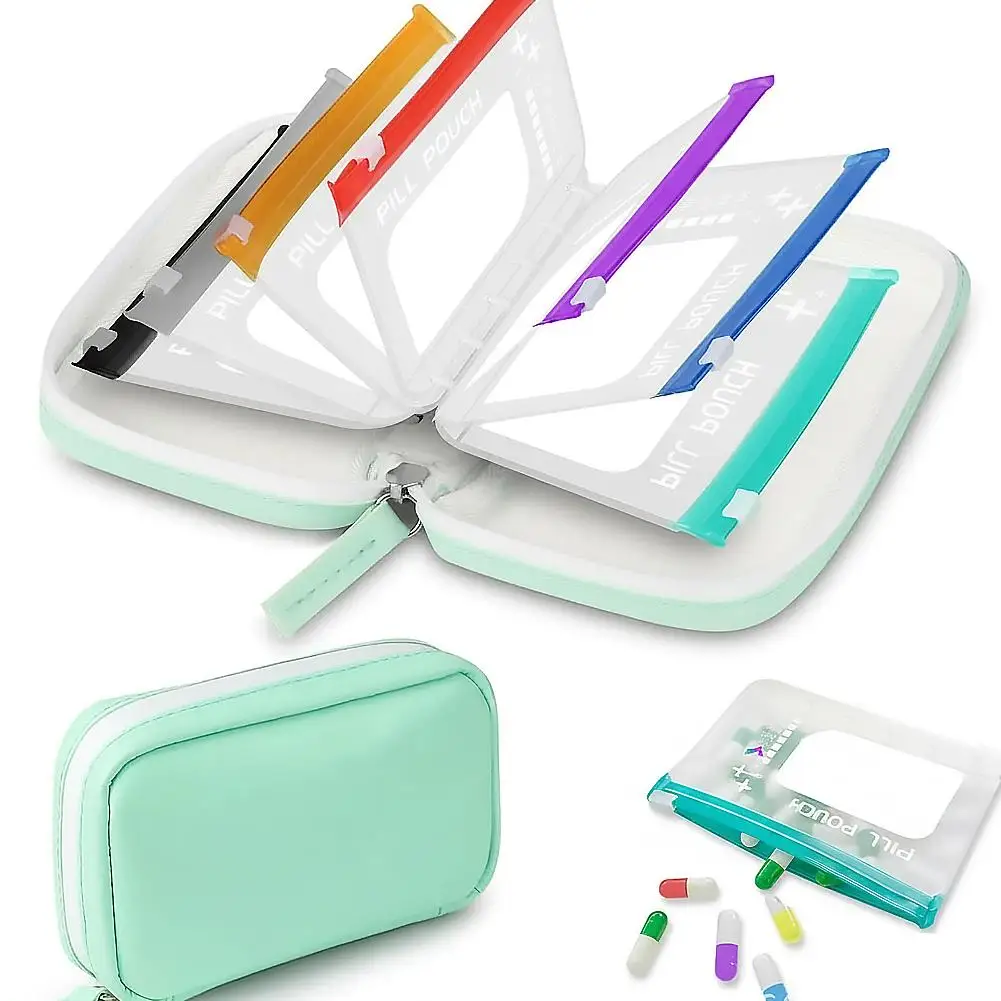 Waterproof Color-Coded Travel Pill Organizer Case with Reusable Pouches – Weekly Medicine Storage System
