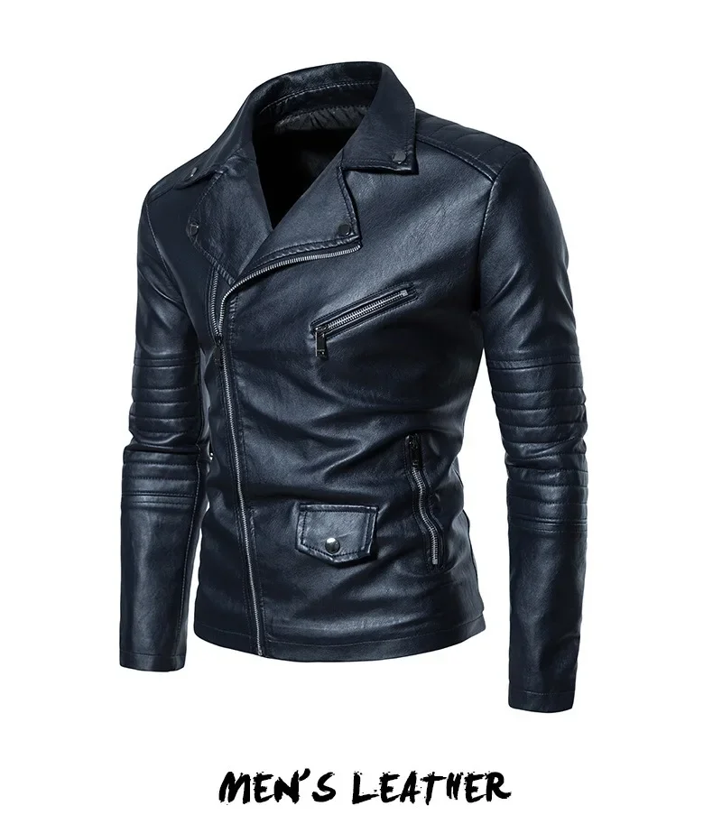 Men's Leather Jacket Winter Vintage Motorcycle Wash Men's Lapel European and American Men's PU Jacket Leather Jacket
