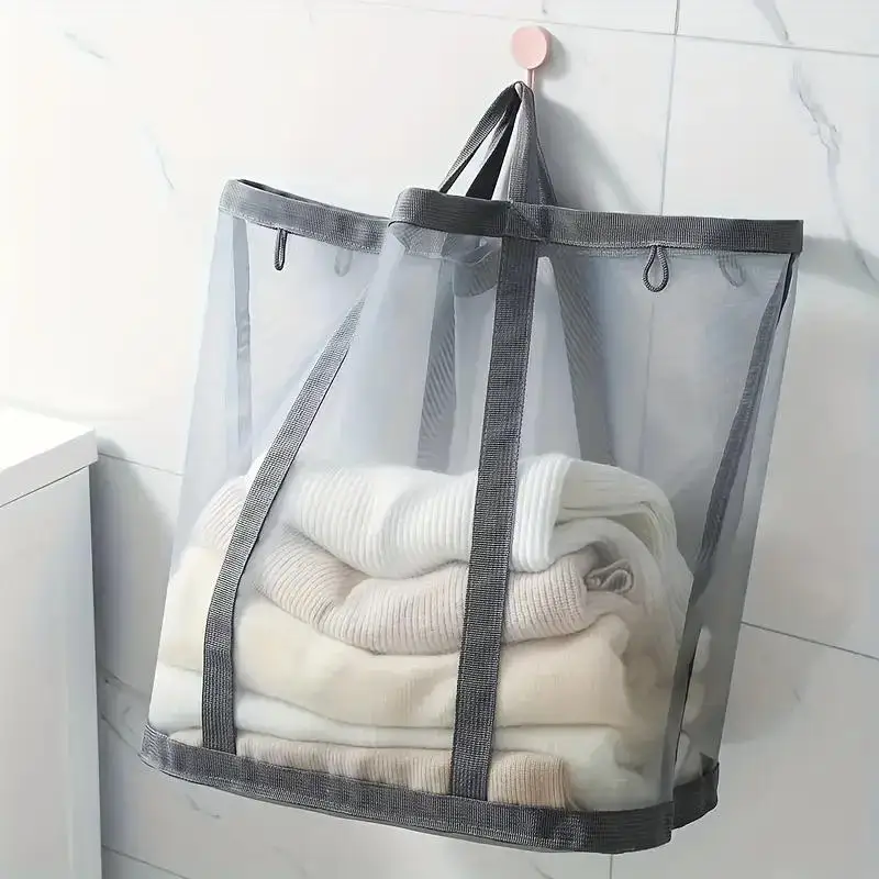 Wäschekorb aus Nylon-Mesh, faltbar, Aufbewahrungstasche für schmutzige Kleidung, geeignet für Schlafzimmer, Badezimmer, tragbarer unabhängiger Wäschekorb – Detail 5