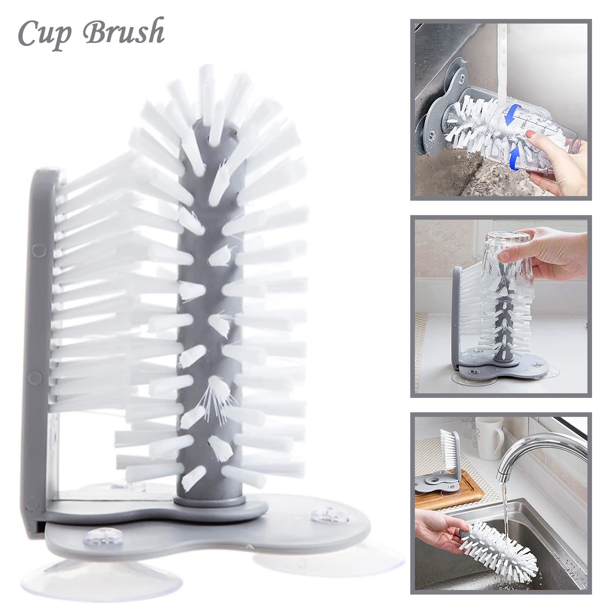 Cup Scrubber Glass Bottle Cleaning Brush Sink Suction Lazy Clean Brush 2in1 Coffee Mug Cleaner